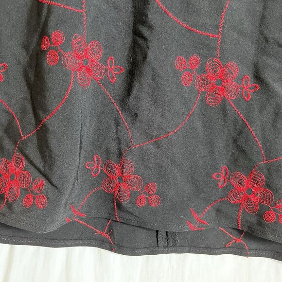 VTG Y2K Rampage Halter Dress Black Red Foral Embroidered Sweetheart Neck Sz 7 - Picture 4 of 12